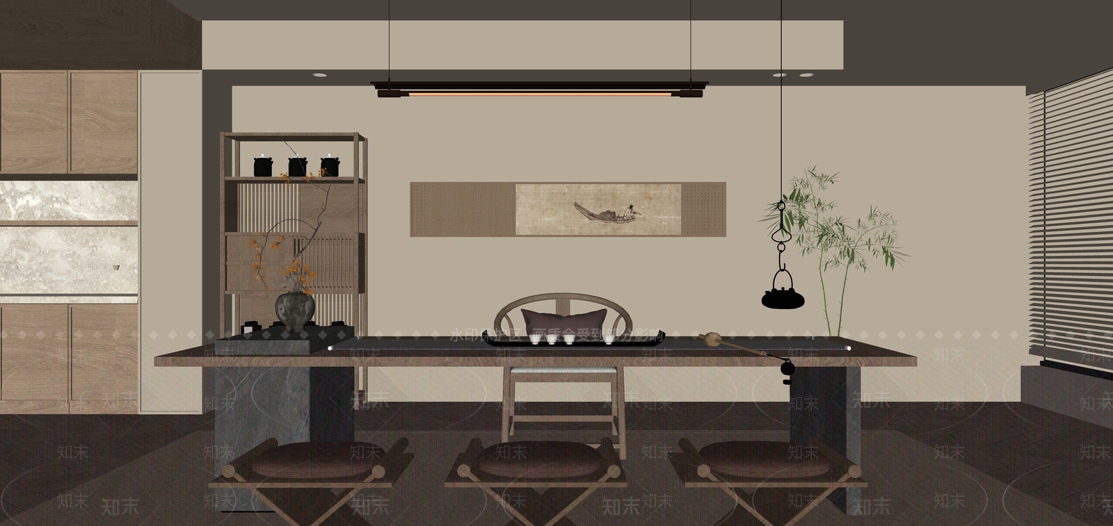 新中式中式茶室SU模型下载【ID:1196952834】