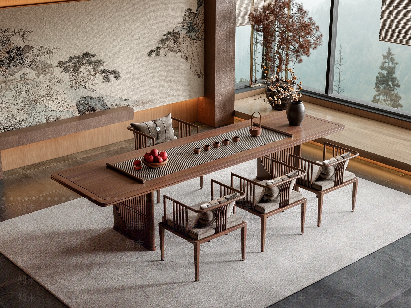 新中式茶桌椅SU模型下载【ID:1196955116】