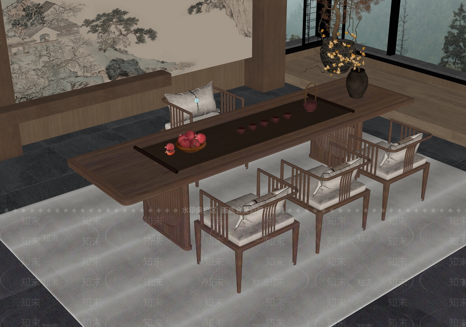 新中式茶桌椅SU模型下载【ID:1196955116】