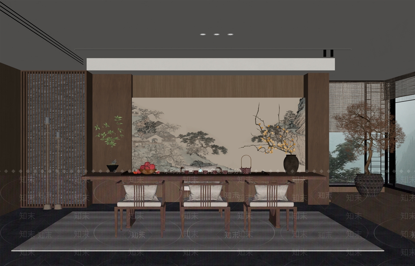 新中式茶室SU模型下载【ID:1196958558】