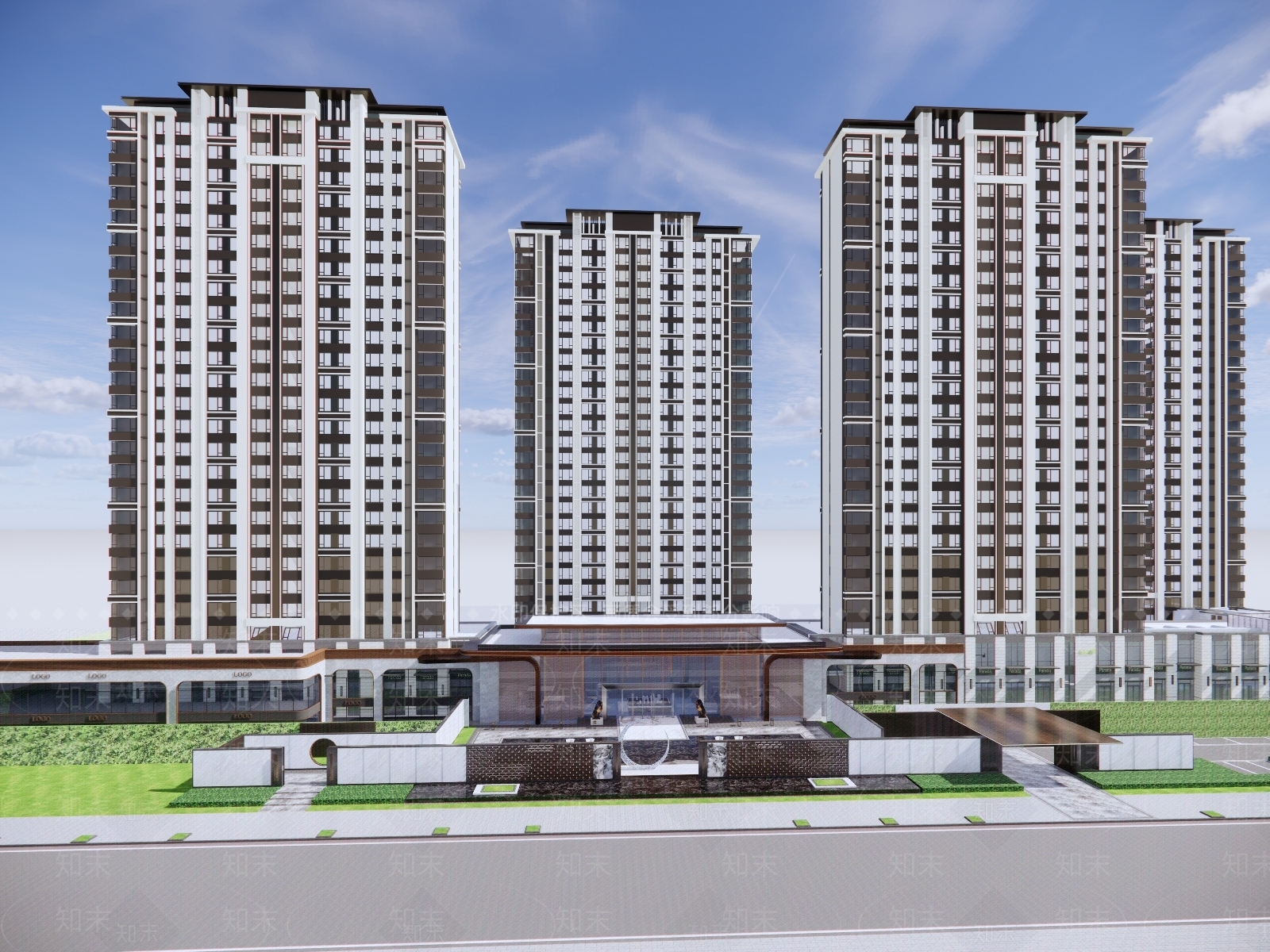 现代新中式售楼处建筑SU模型下载【ID:1196962500】