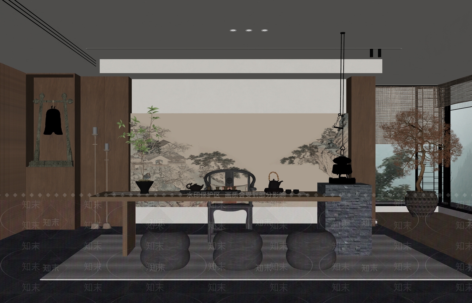 新中式茶室SU模型下载【ID:1196958841】