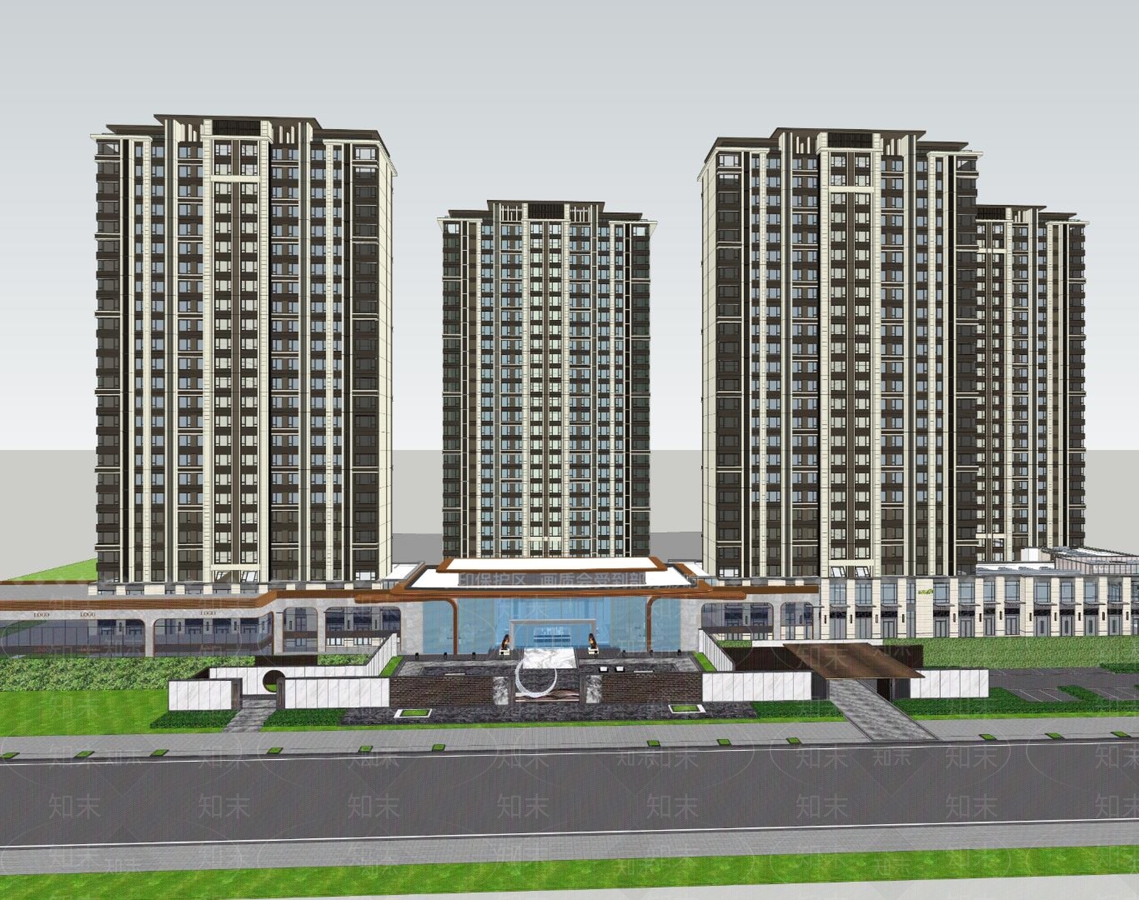 现代新中式售楼处建筑SU模型下载【ID:1196962500】