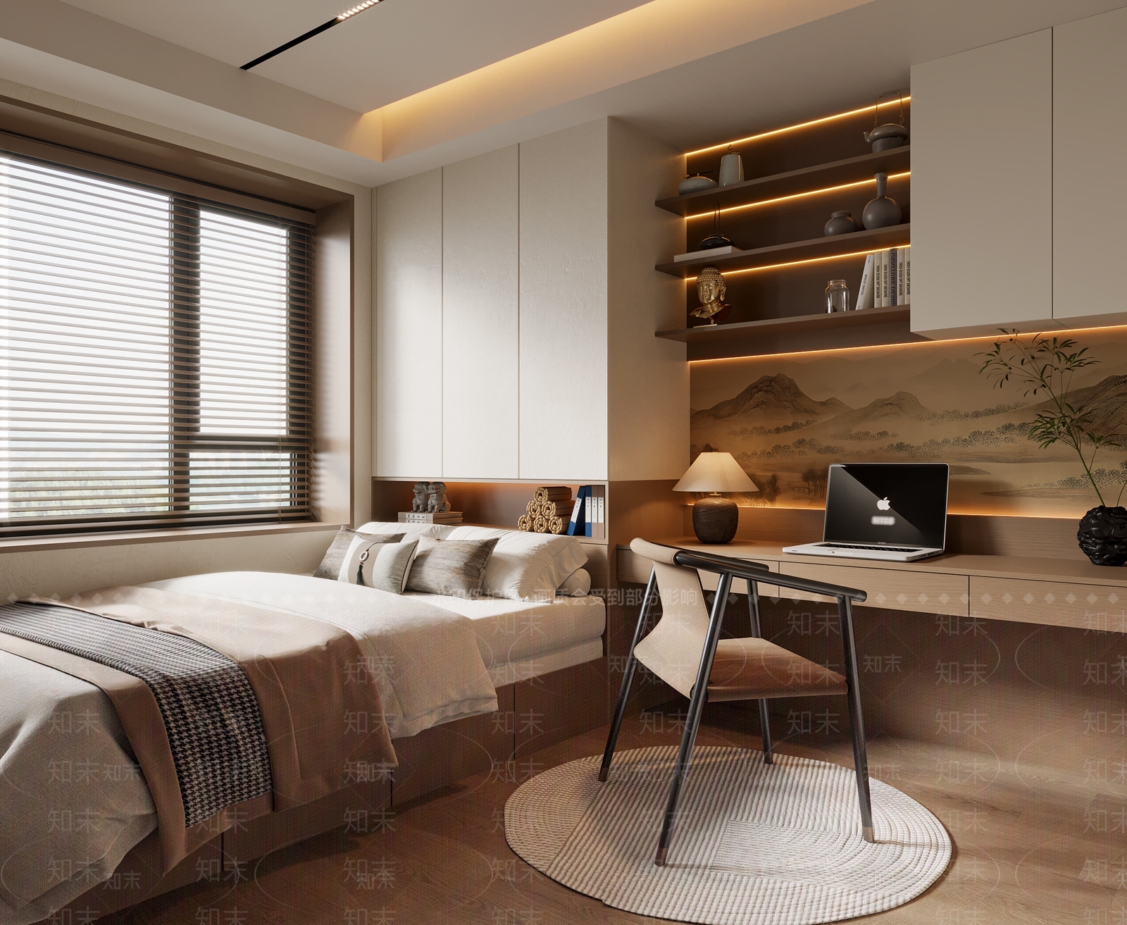 新中式中式榻榻米卧室3D模型下载【ID:1196964449】