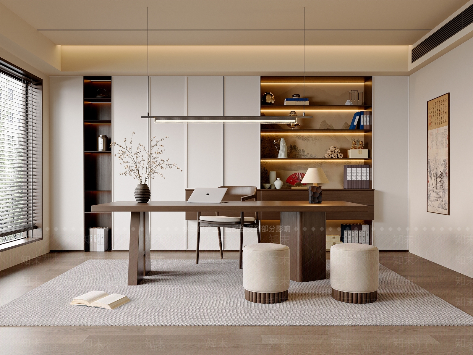 新中式中式宋式书房3D模型下载【ID:1196965753】