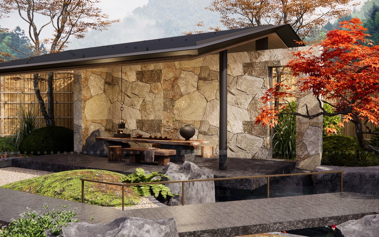 日式别墅庭院SU模型下载【ID:1196979675】