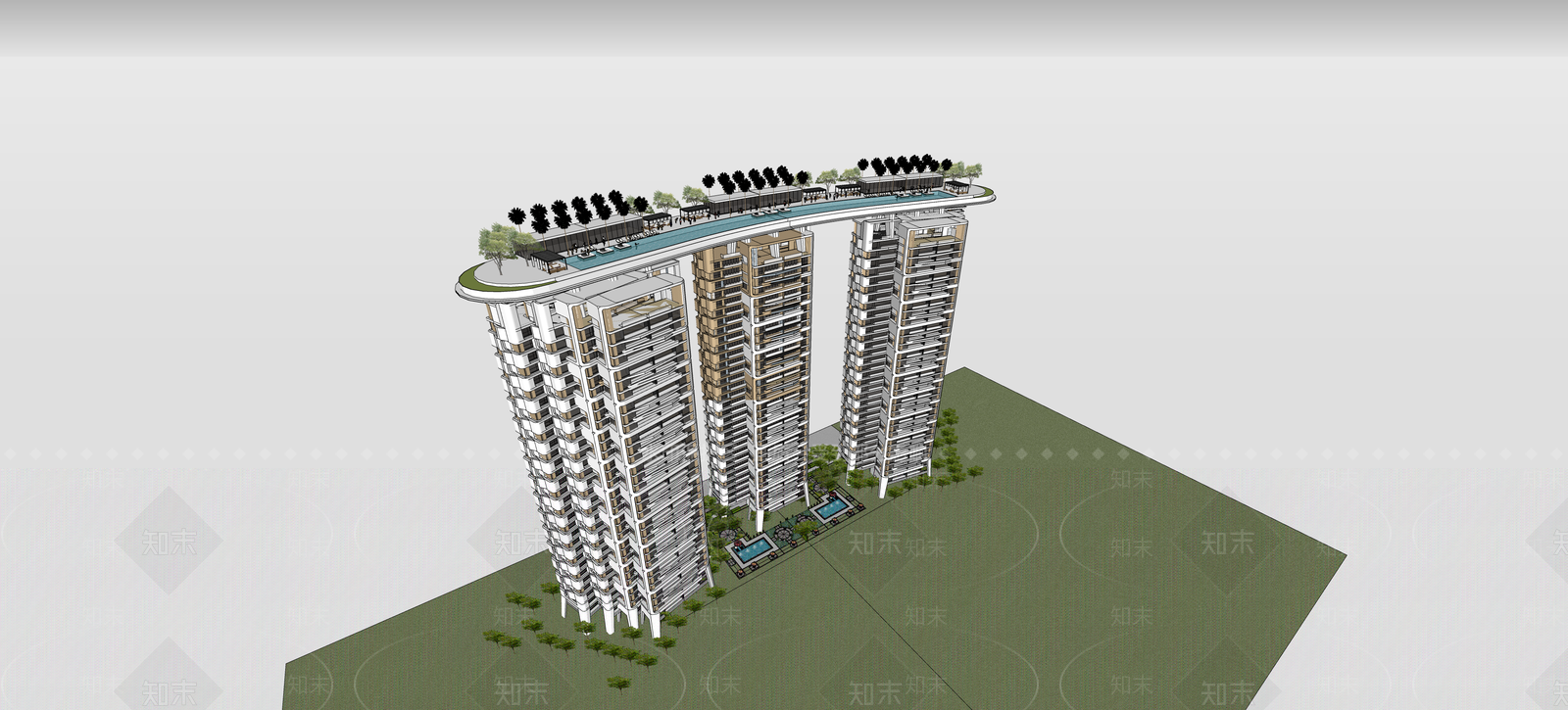 现代轻奢高层住宅SU模型下载【ID:1196968589】