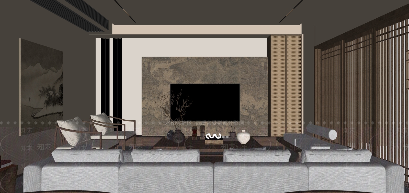 新中式中式别墅客厅SU模型下载【ID:1196970604】