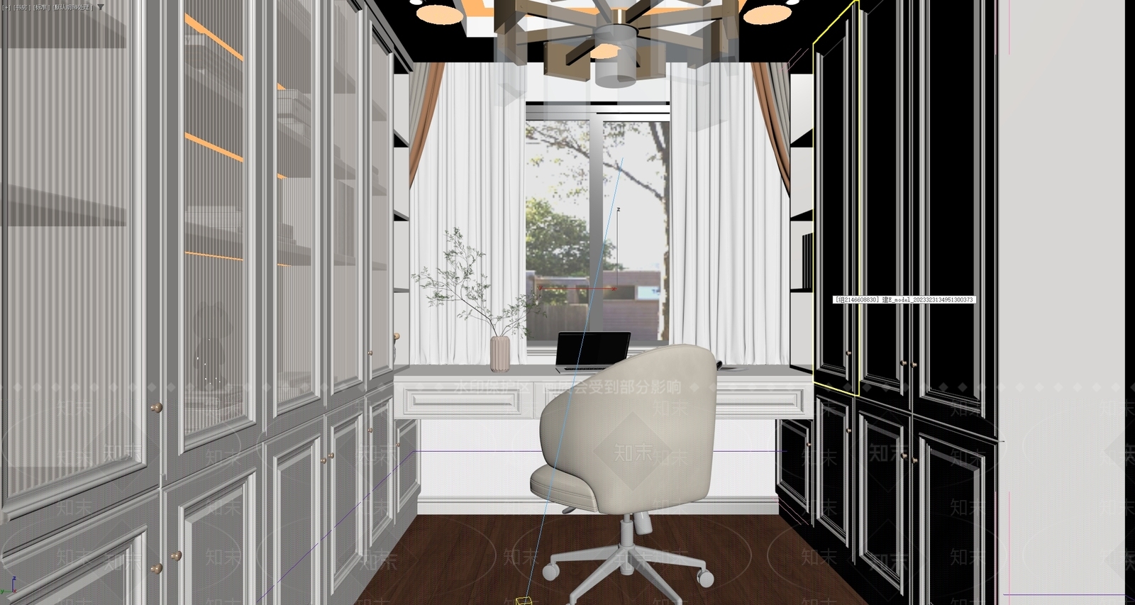现代美式书房3D模型下载【ID:1196973734】