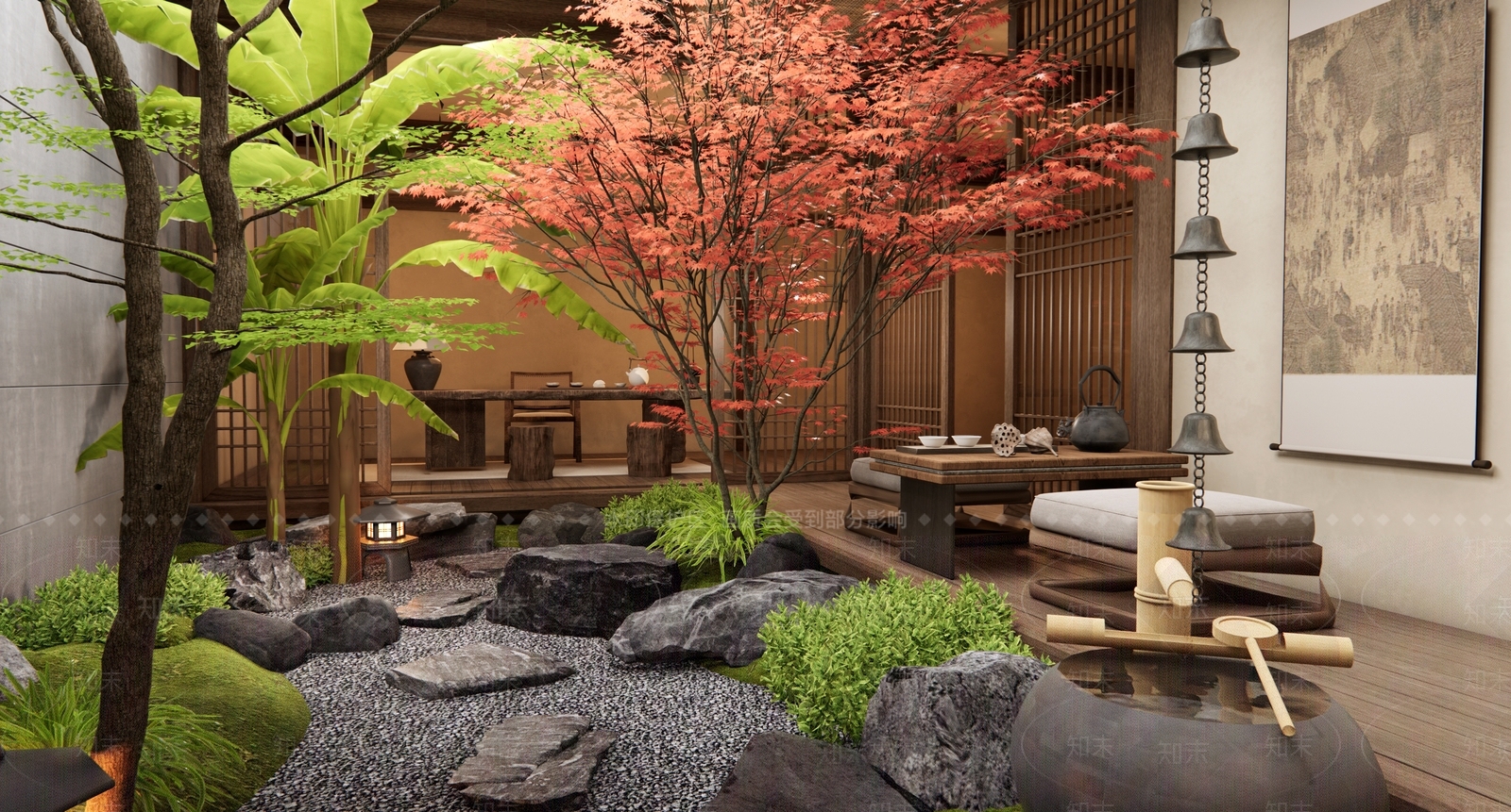 日式新中式室内景观SU模型下载【ID:1196980659】