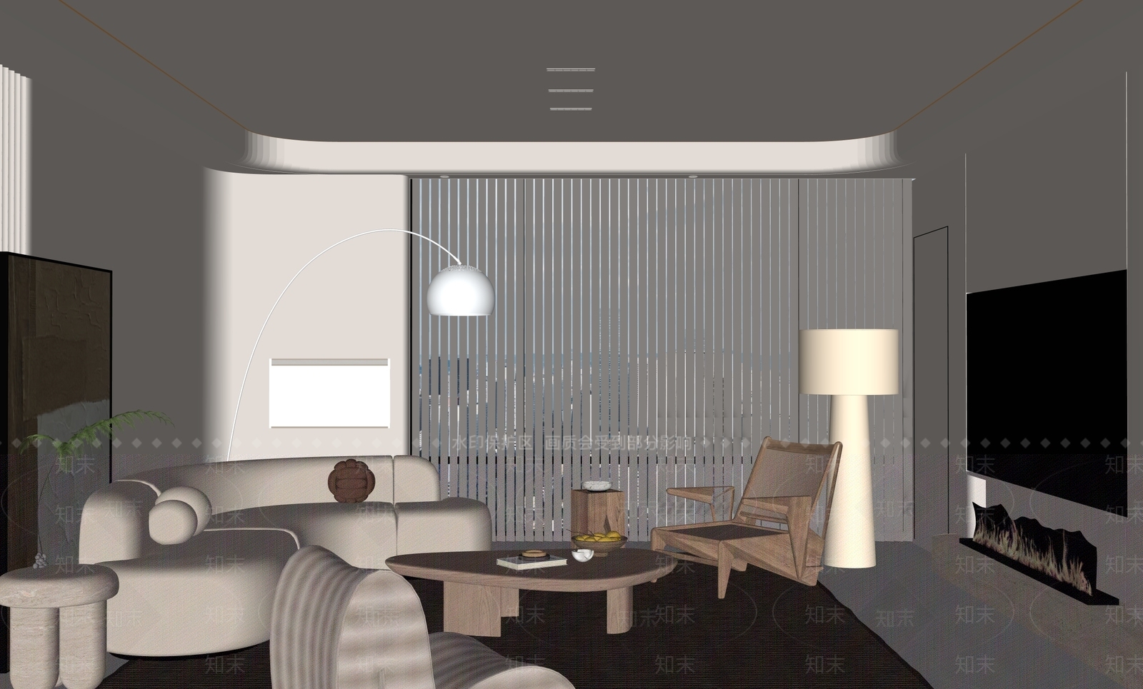 现代奶油家居客厅SU模型下载【ID:1196990366】