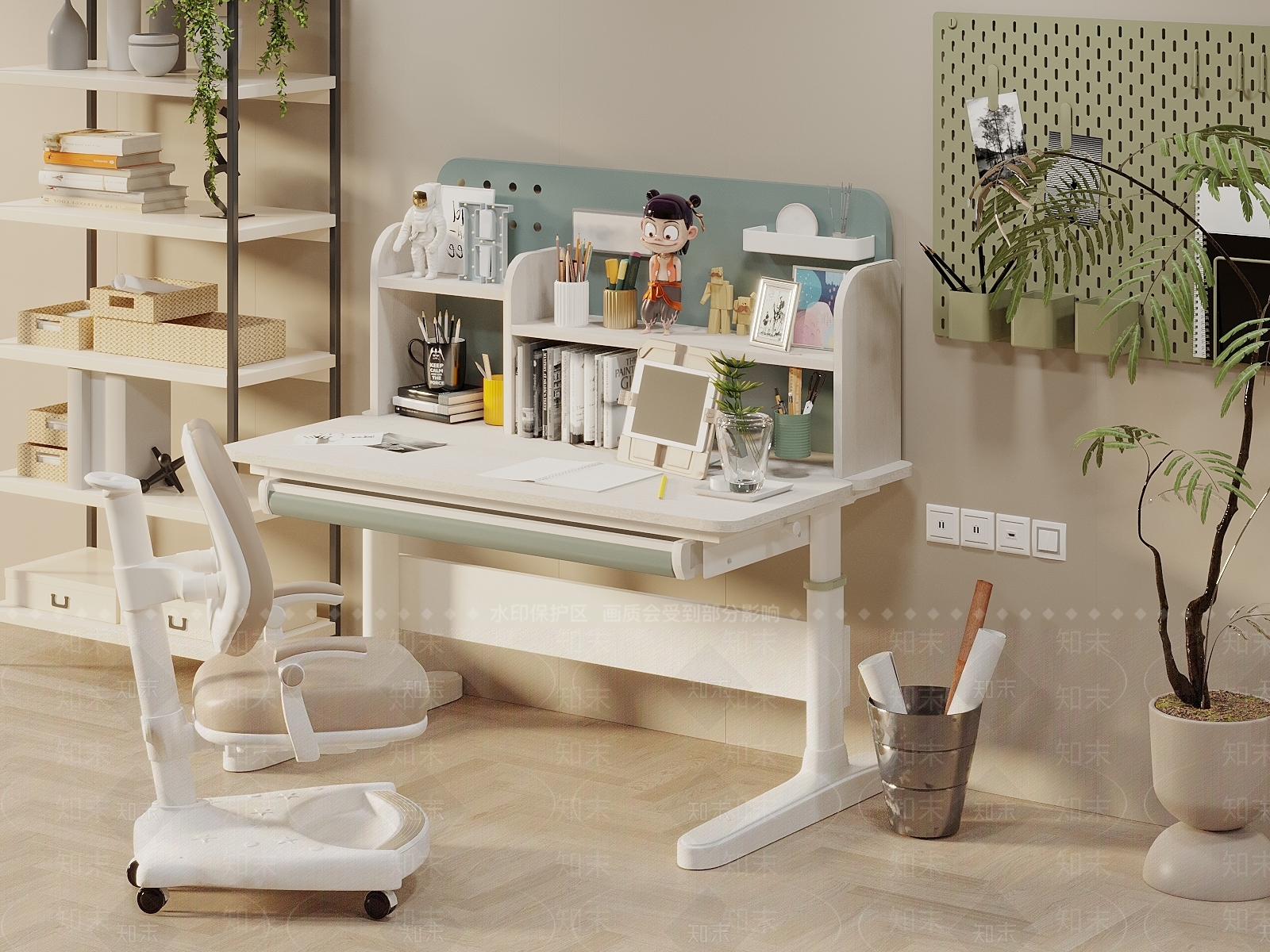 现代奶油儿童桌椅3D模型下载【ID:1196995497】