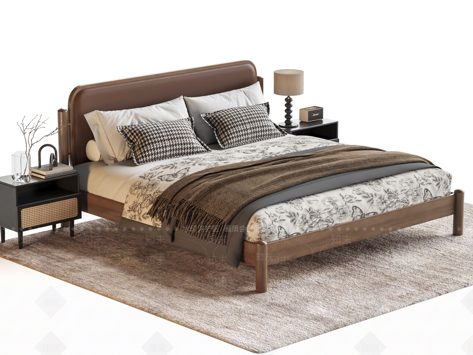 中古美式双人床3D模型下载【ID:1196994041】