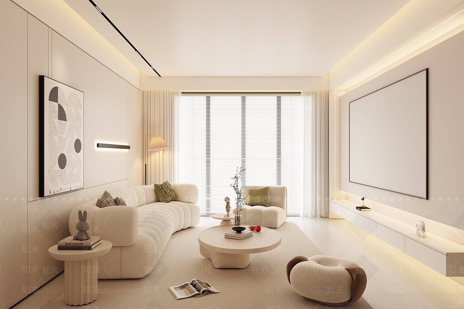 奶油家居客厅SU模型下载【ID:1196995426】
