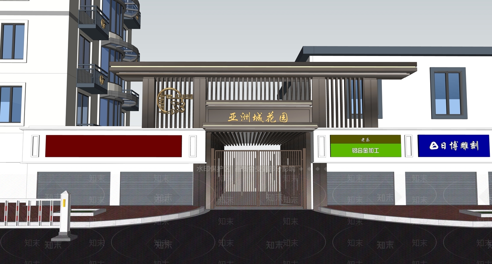 新中式中式小区建筑SU模型下载【ID:1197007323】