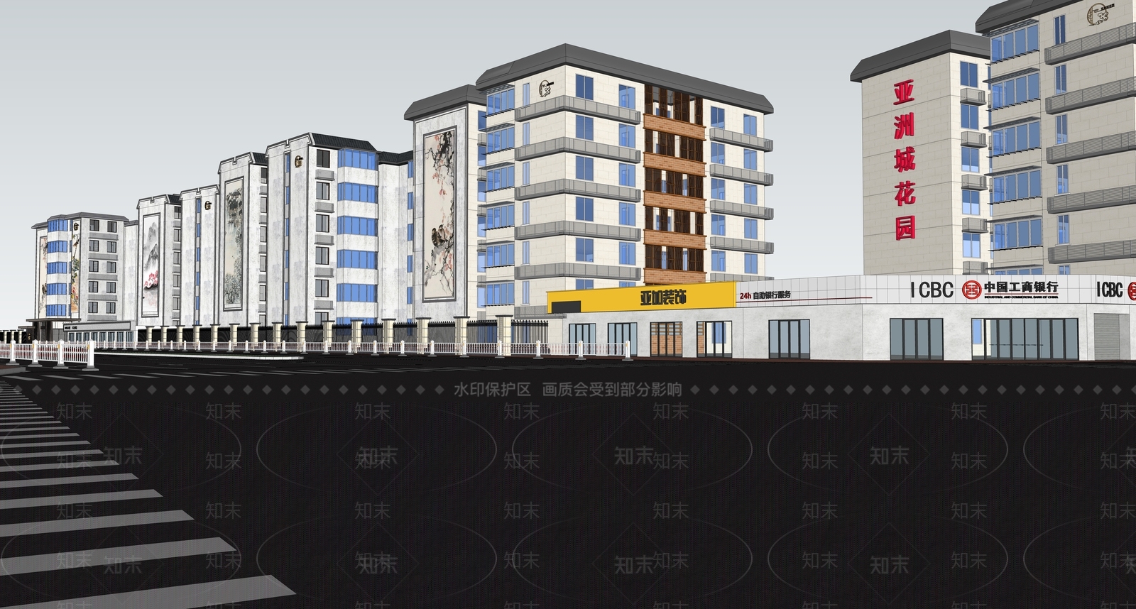 新中式中式小区建筑SU模型下载【ID:1197007323】