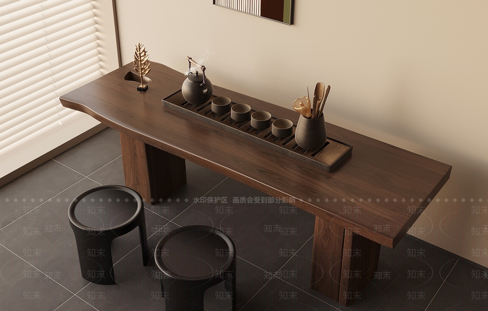 侘寂中古茶桌椅3D模型下载【ID:1197629858】