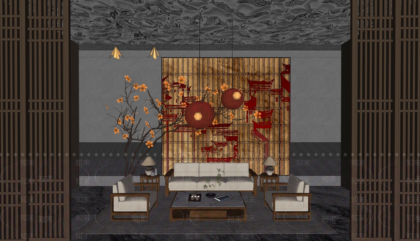 新中式现代休息区SU模型下载【ID:1197013386】