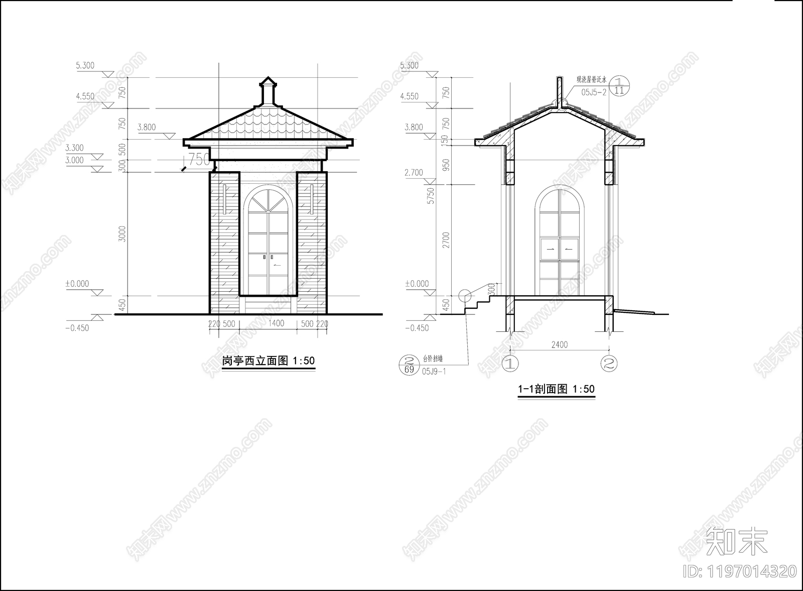 现代欧式门卫室建筑施工图下载【ID:1197014320】