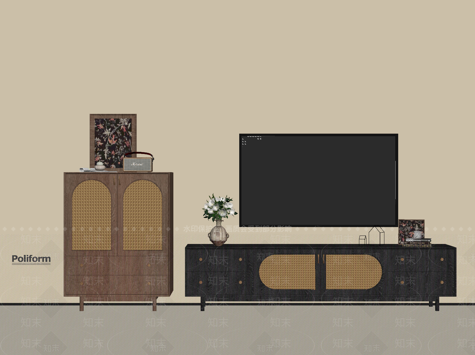 法式复古电视柜SU模型下载【ID:1197014397】