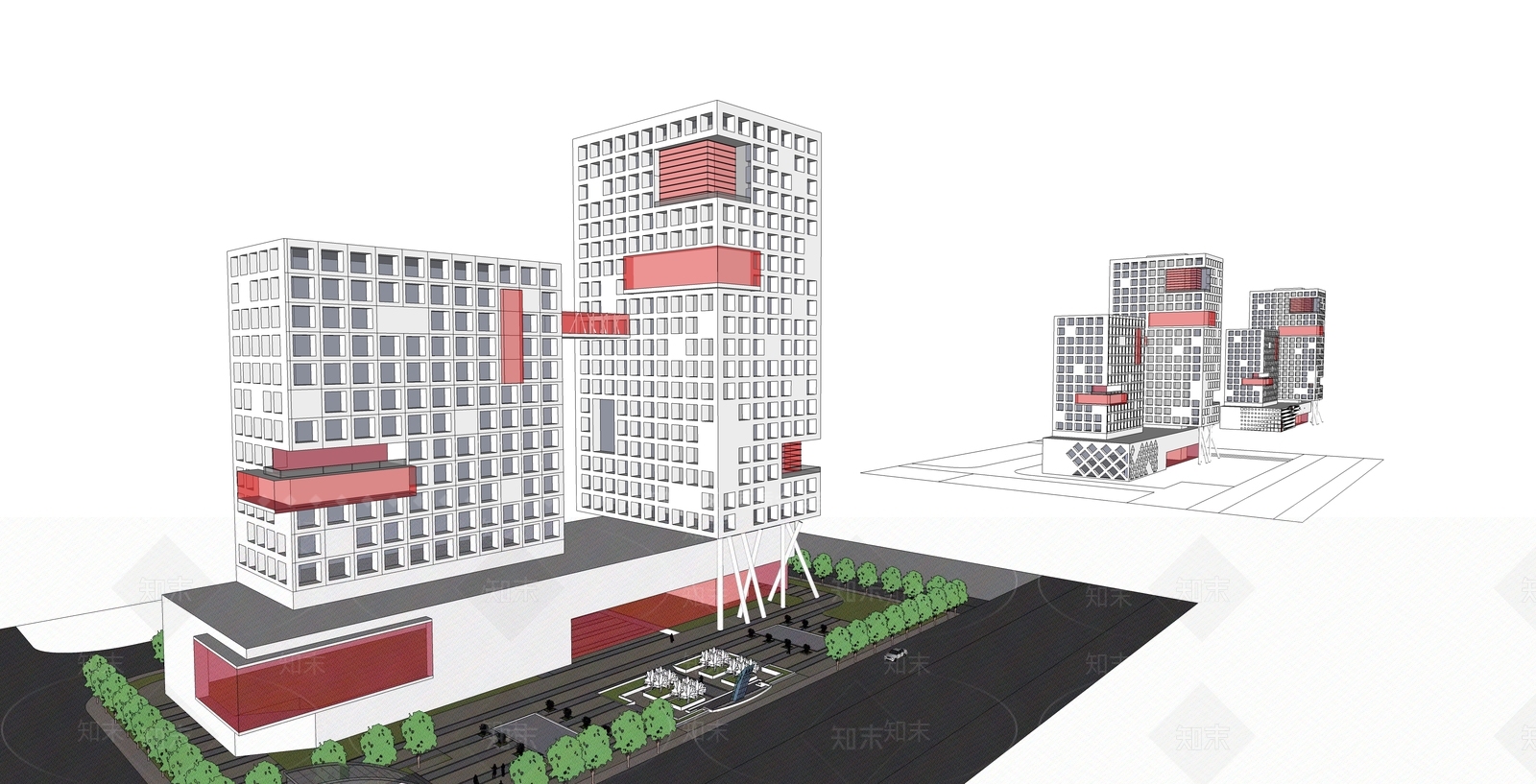 现代酒店建筑SU模型下载【ID:1197017442】