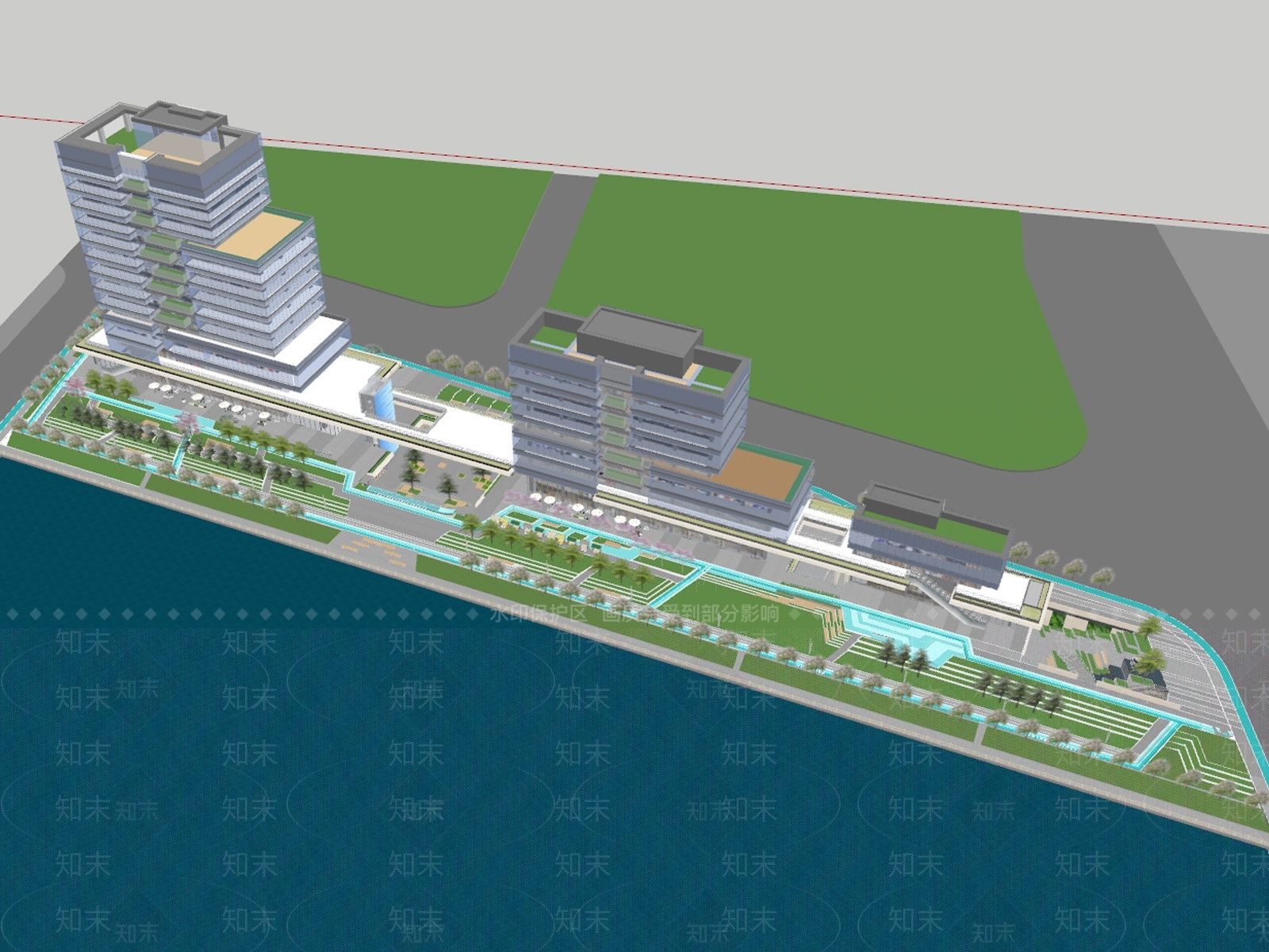 现代滨水景观SU模型下载【ID:1197021636】