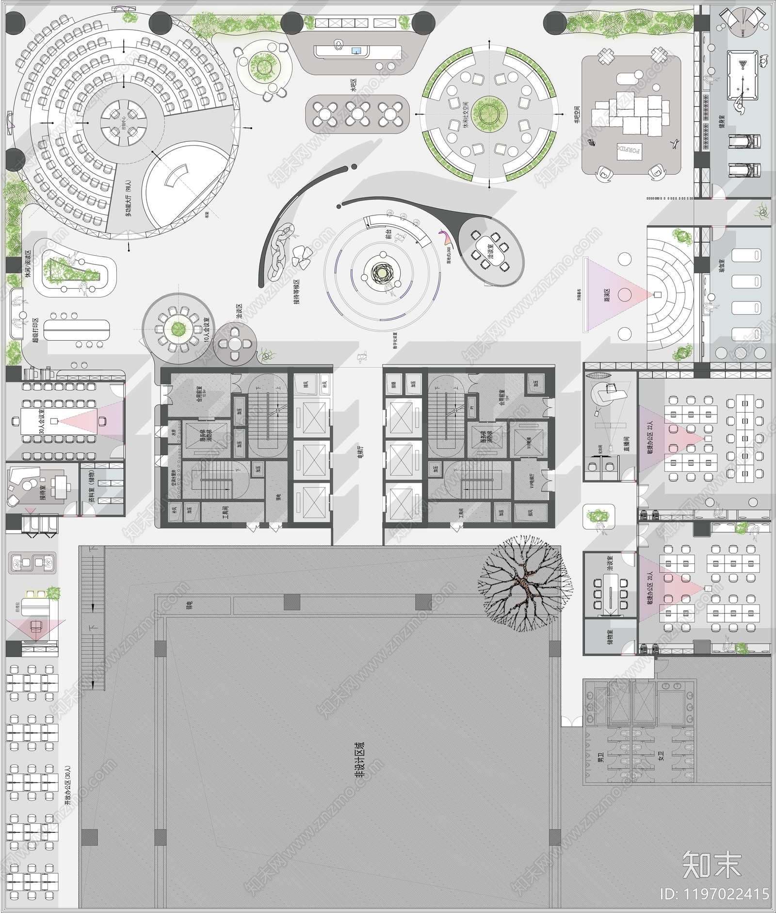 现代整体办公空间cad施工图下载【ID:1197022415】