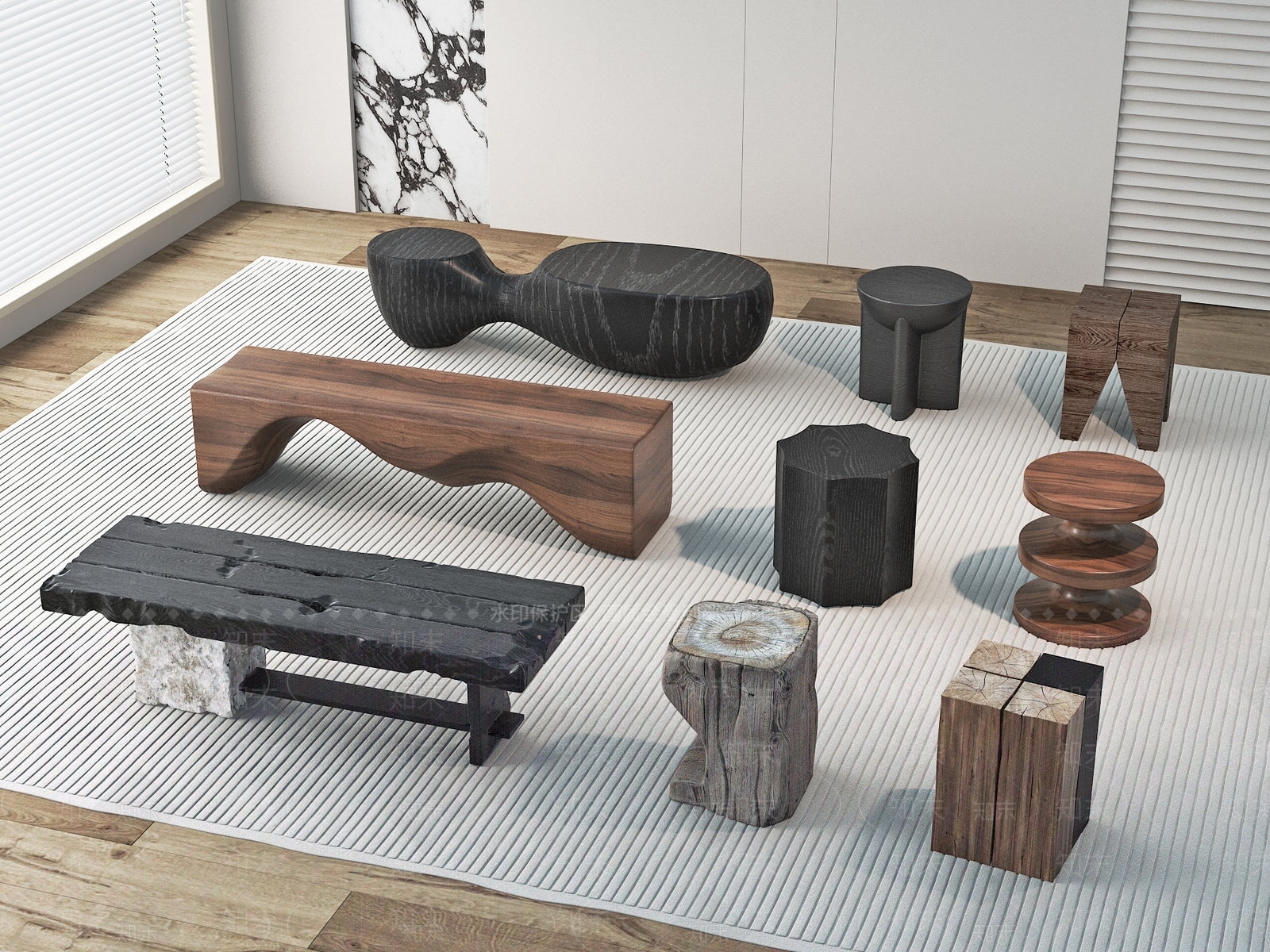 中古侘寂沙发凳3D模型下载【ID:1197025809】