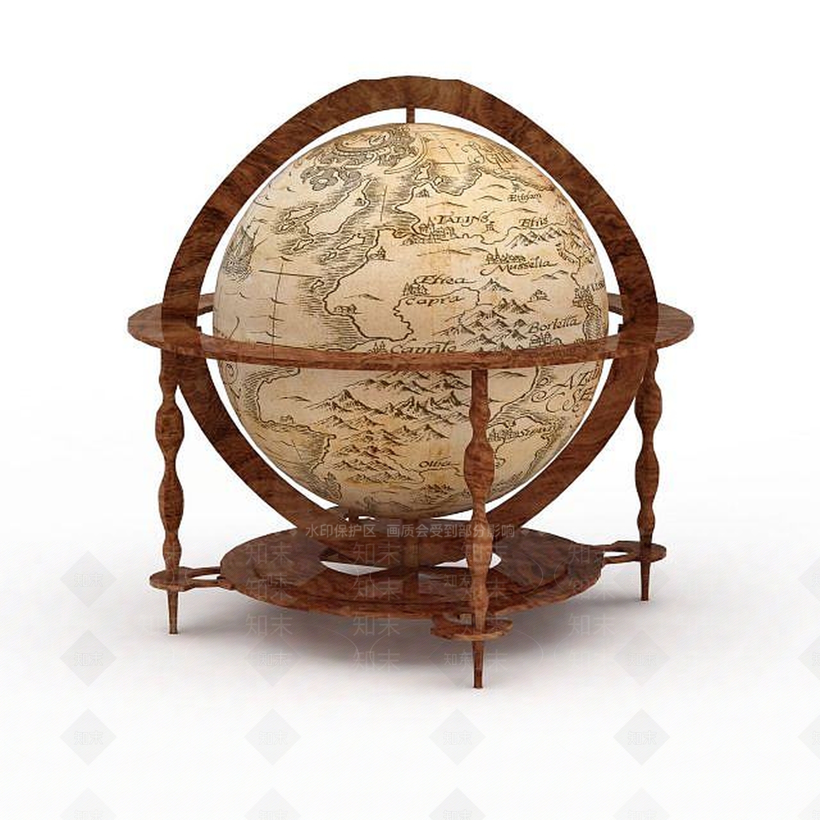 现代复古地球仪3D模型下载【ID:1197027478】