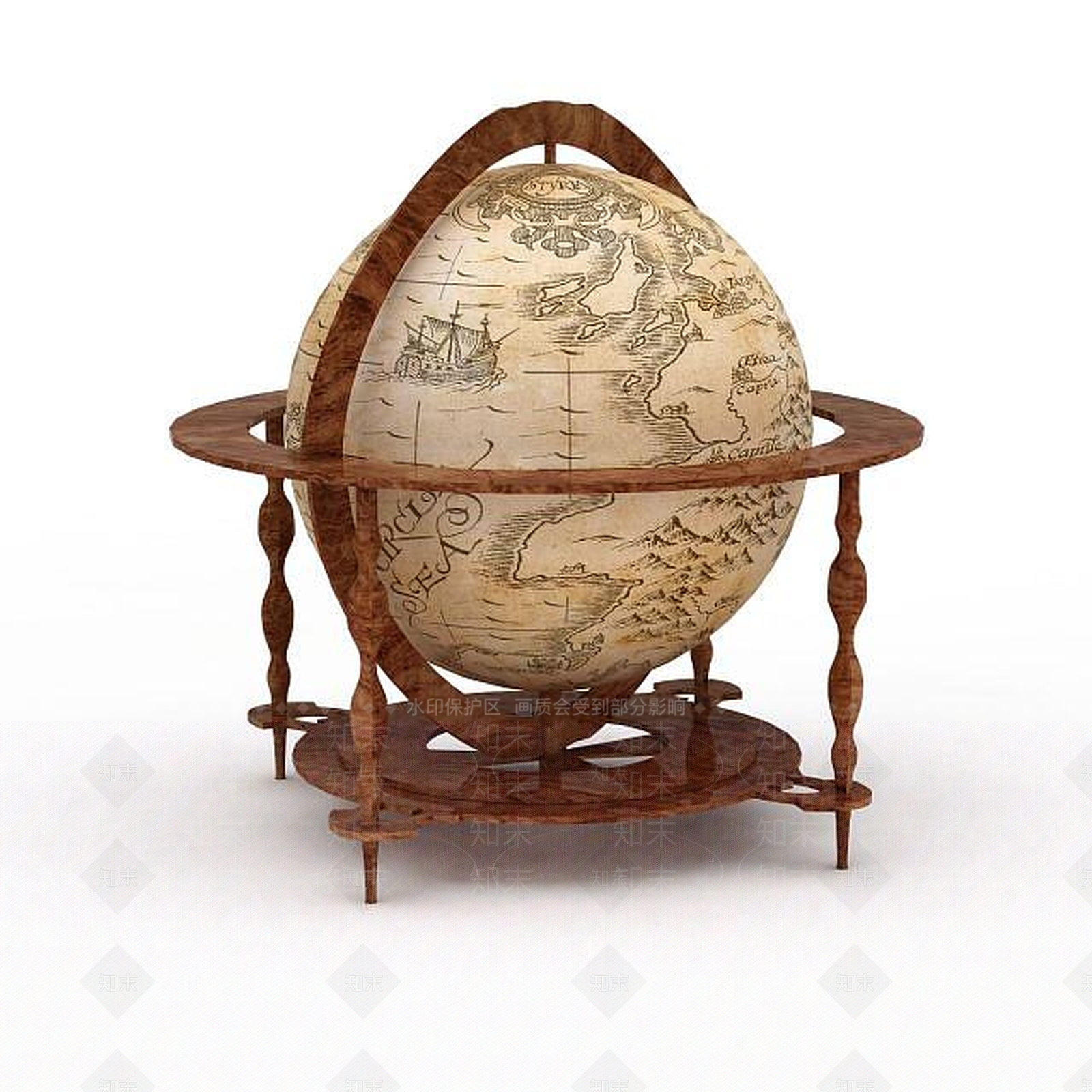 现代复古地球仪3D模型下载【ID:1197027478】
