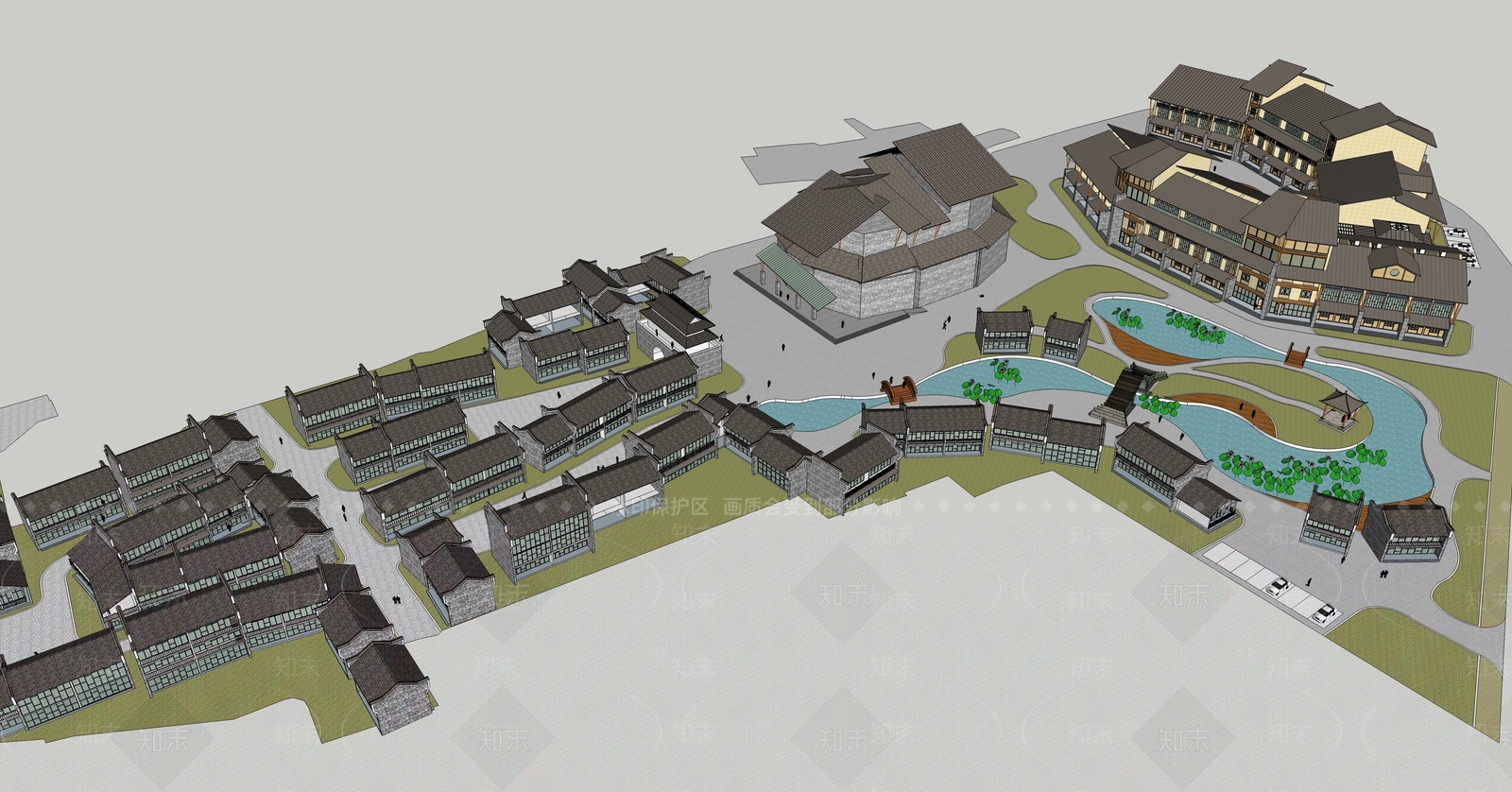 中式酒店建筑SU模型下载【ID:1197031699】