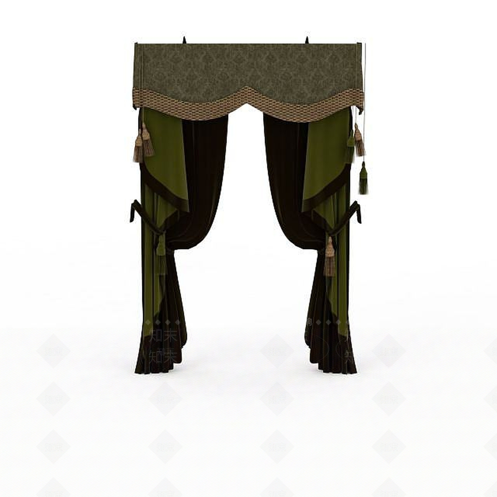 现代绿色窗帘3D模型下载【ID:1197034187】
