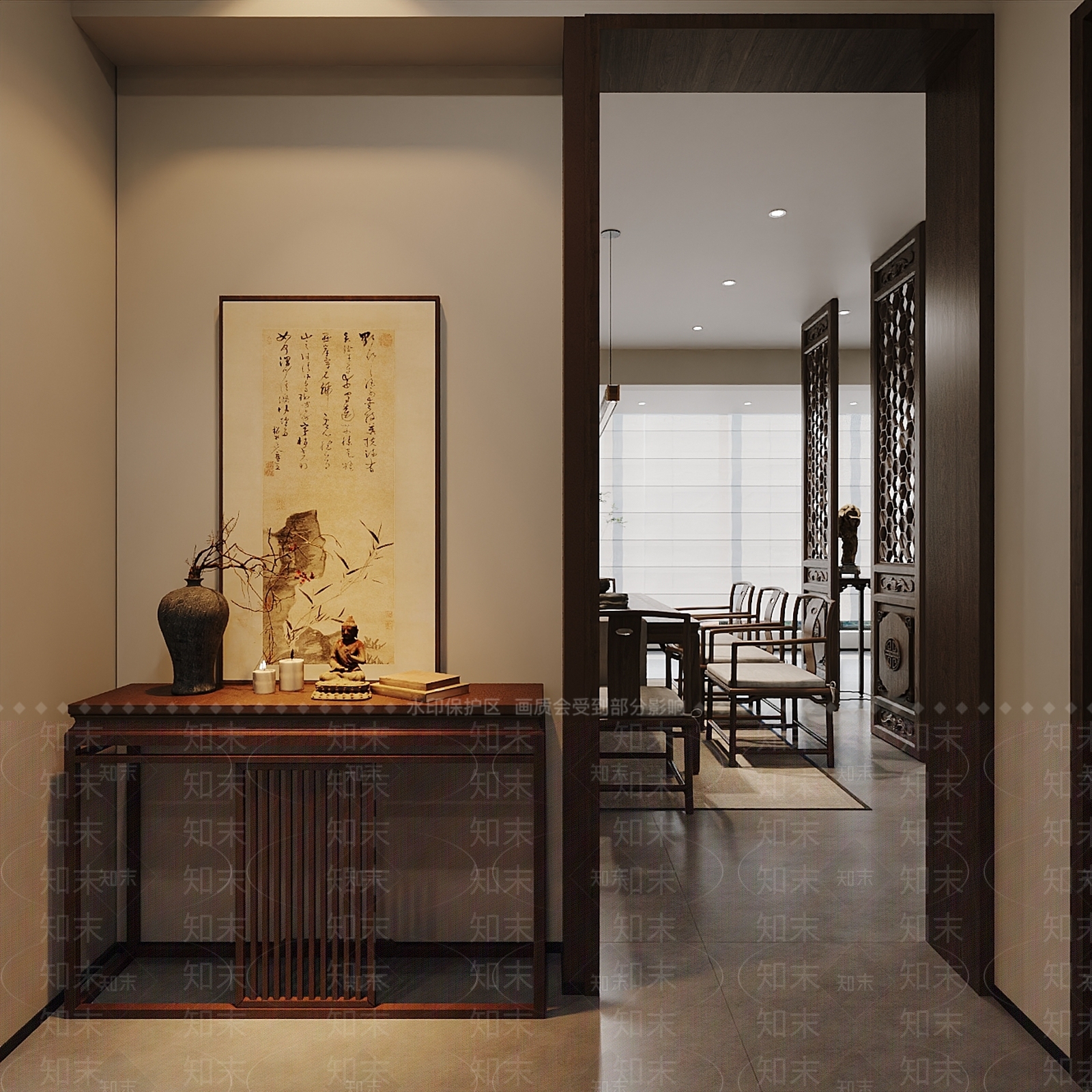 新中式中式玄关柜SU模型下载【ID:1197038625】