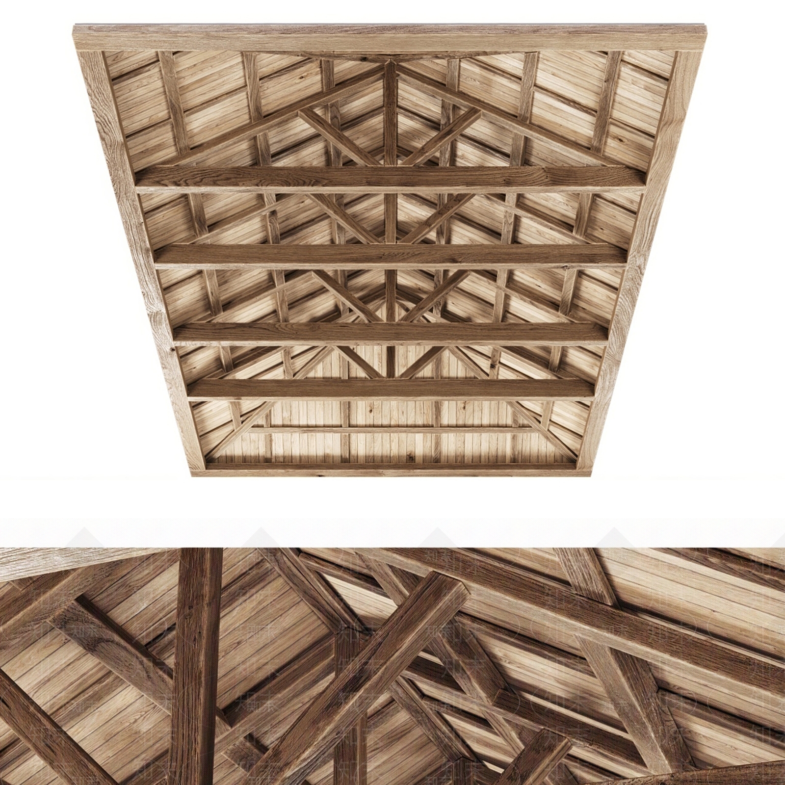 侘寂原木吊顶SU模型下载【ID:1197050445】