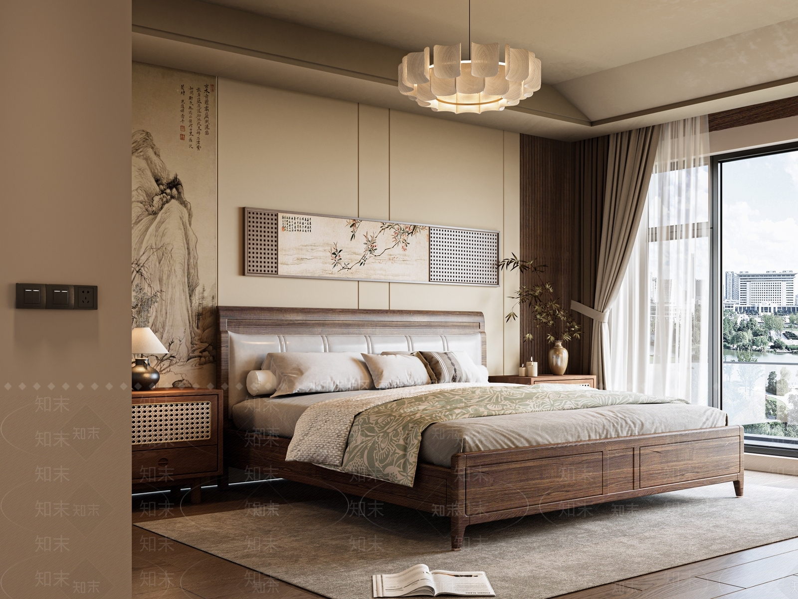 新中式中式家居卧室3D模型下载【ID:1197059909】