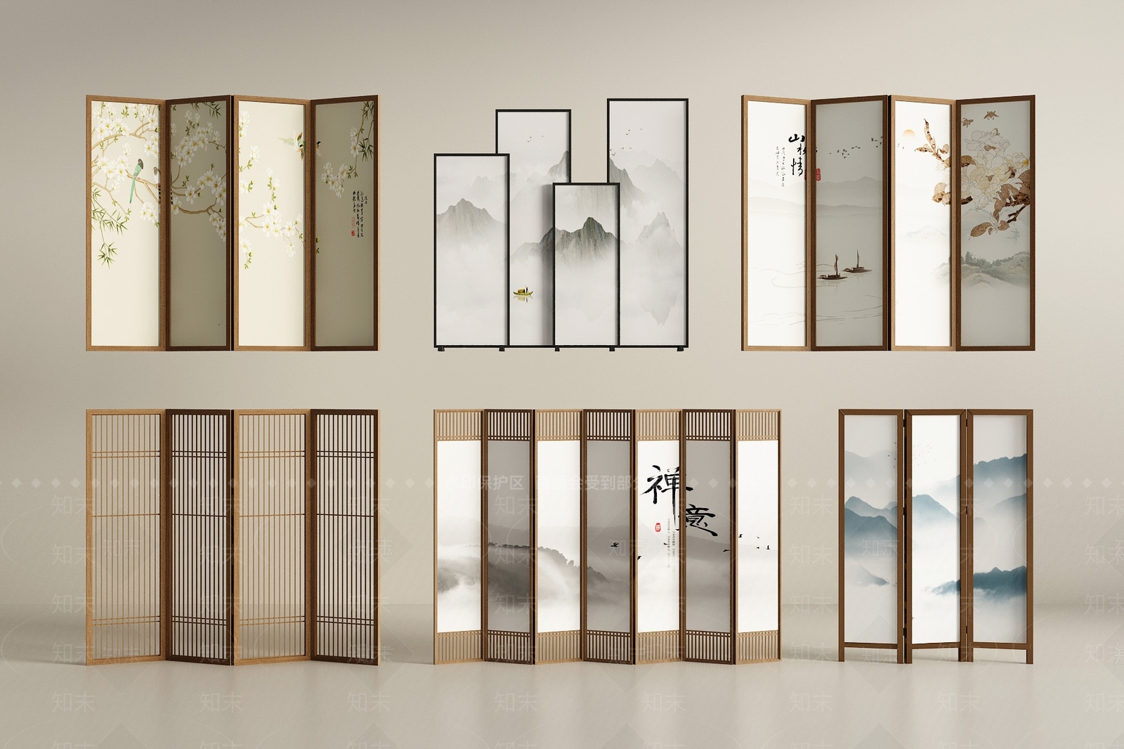 中式新中式屏风3D模型下载【ID:1197060746】_知末3d模型网
