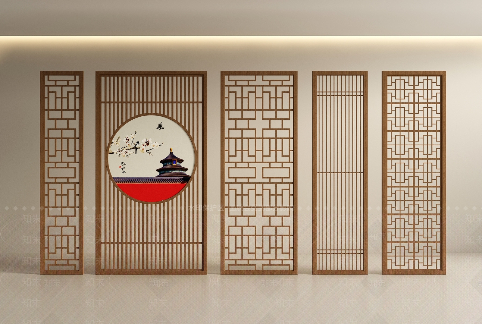 新中式中式隔断SU模型下载【ID:1197061889】