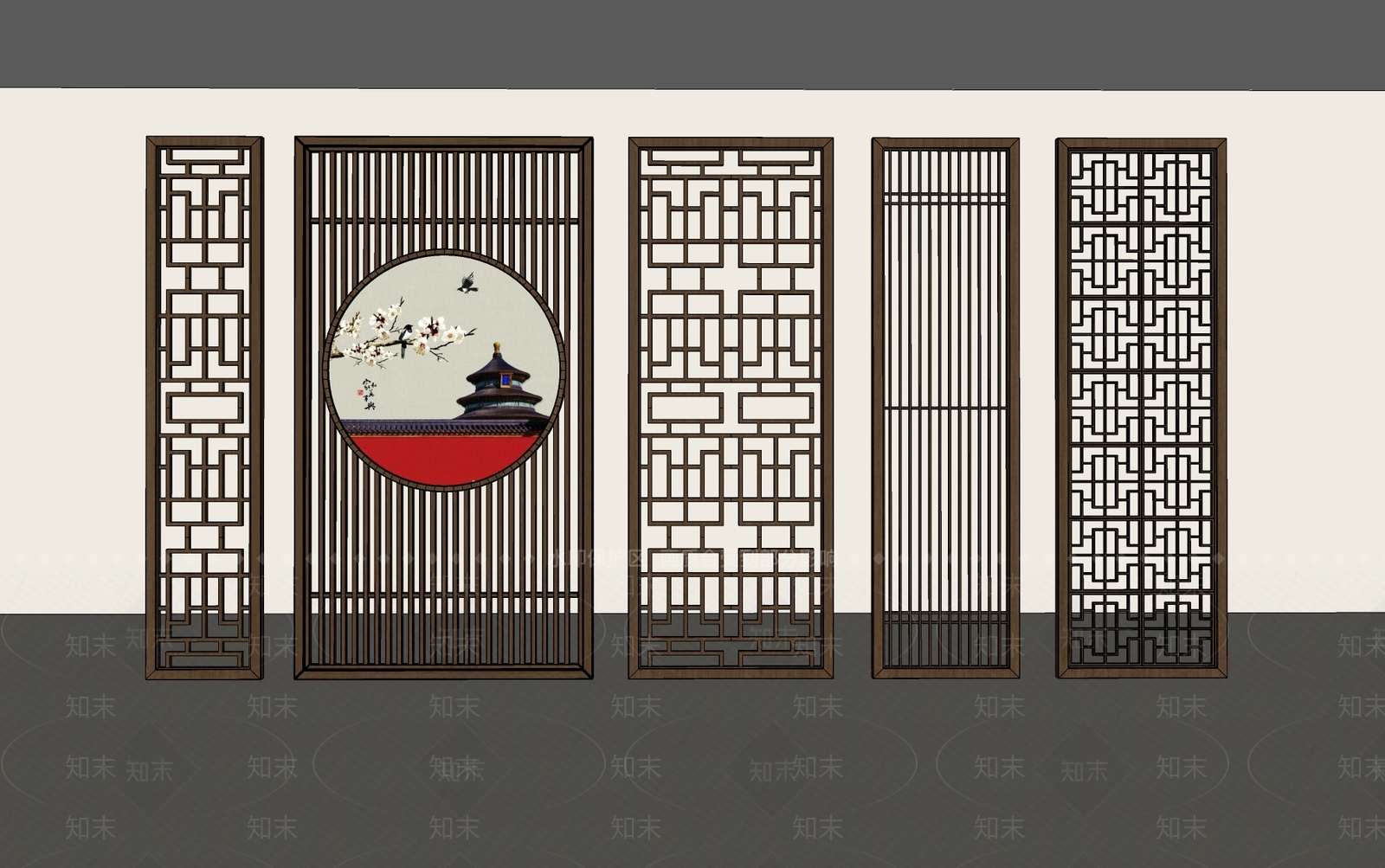 新中式中式隔断SU模型下载【ID:1197061889】