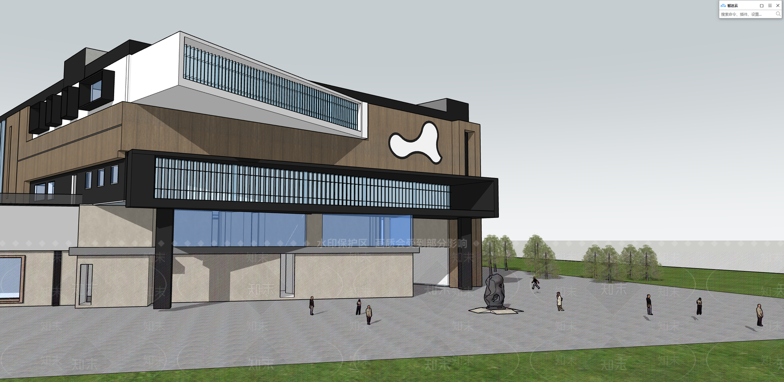 现代极简图书馆建筑SU模型下载【ID:1197065774】