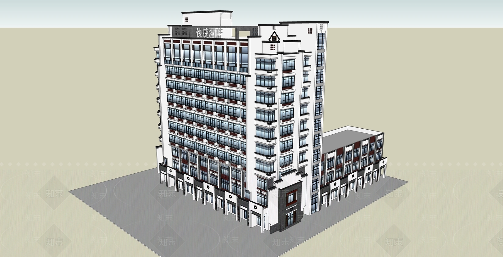 中式酒店建筑SU模型下载【ID:1197074670】