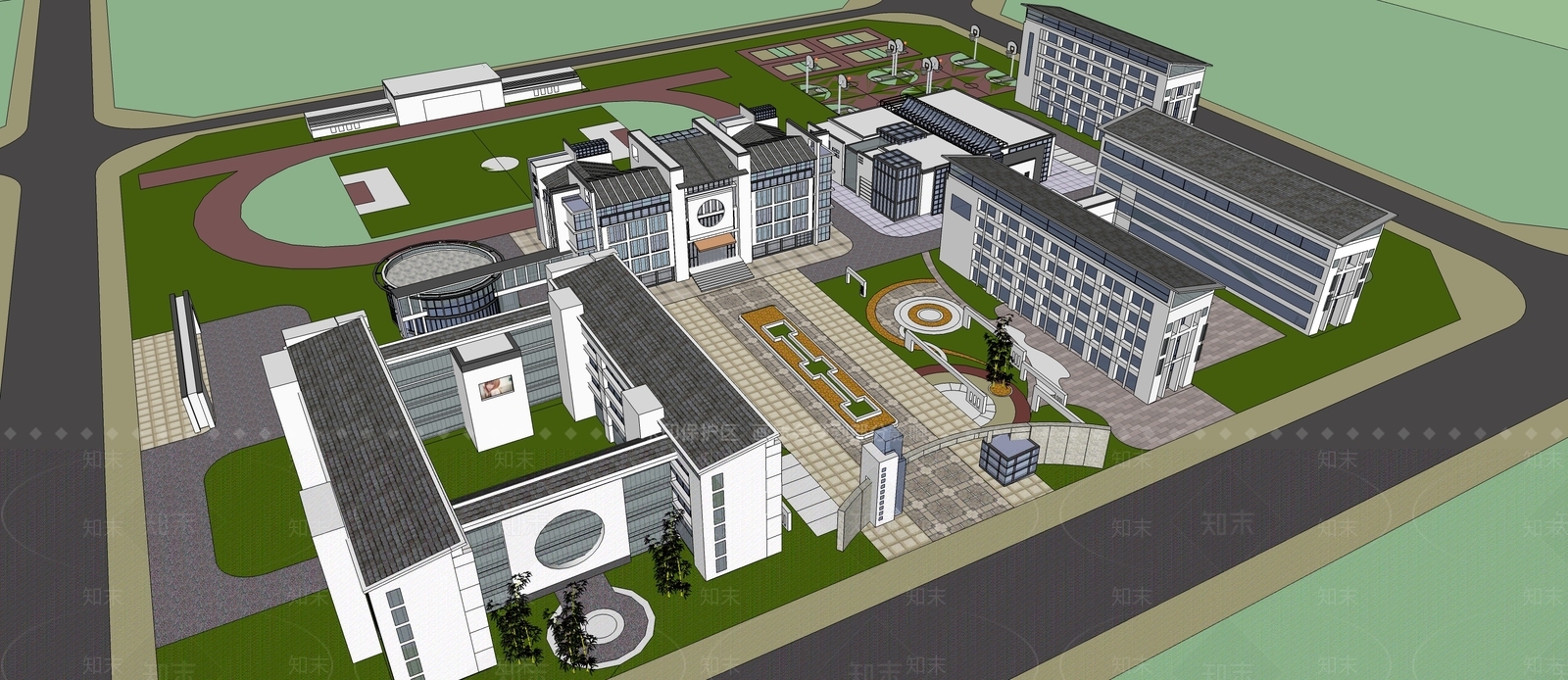 中式学校建筑SU模型下载【ID:1197077620】