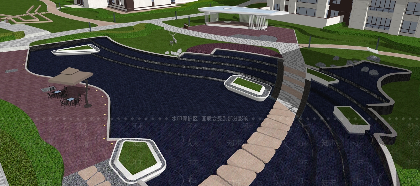 现代小区景观SU模型下载【ID:1197079397】