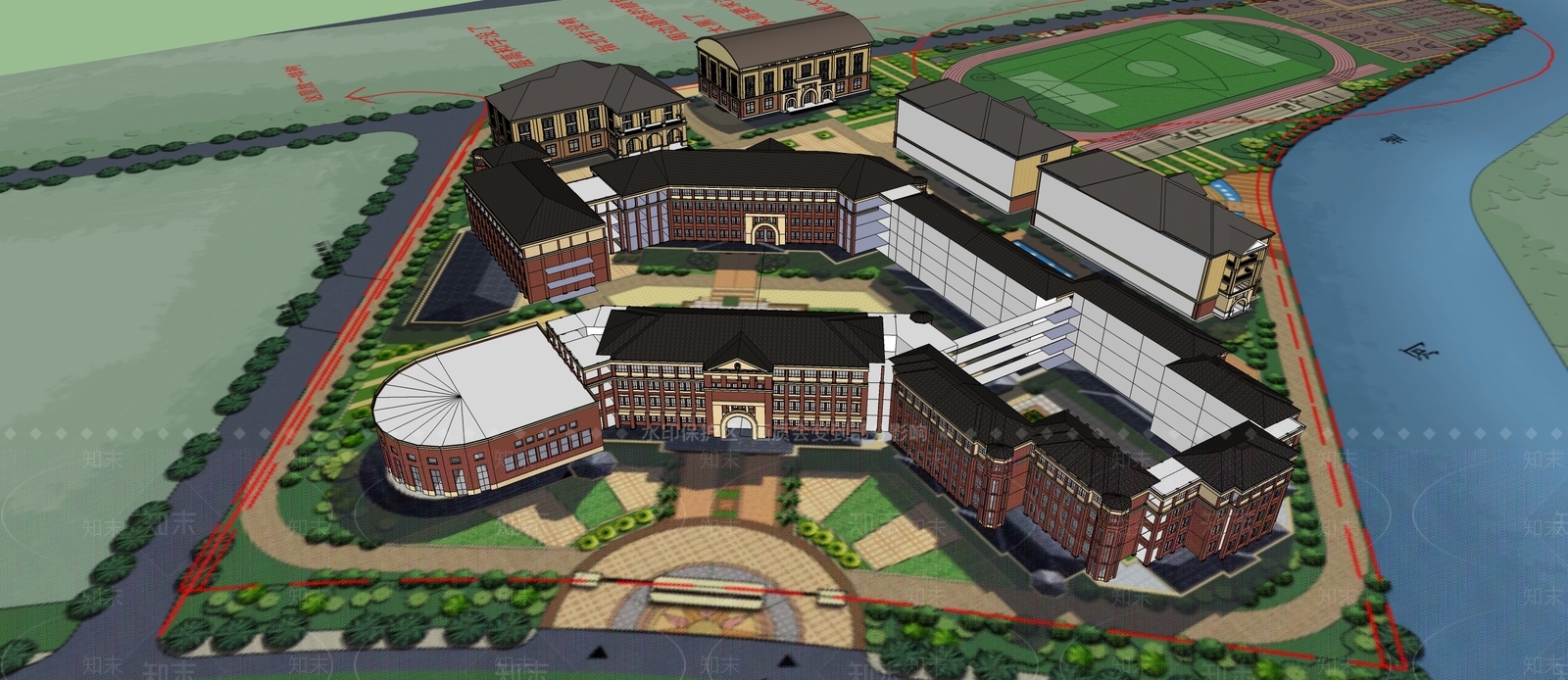 欧式学校建筑SU模型下载【ID:1197080003】