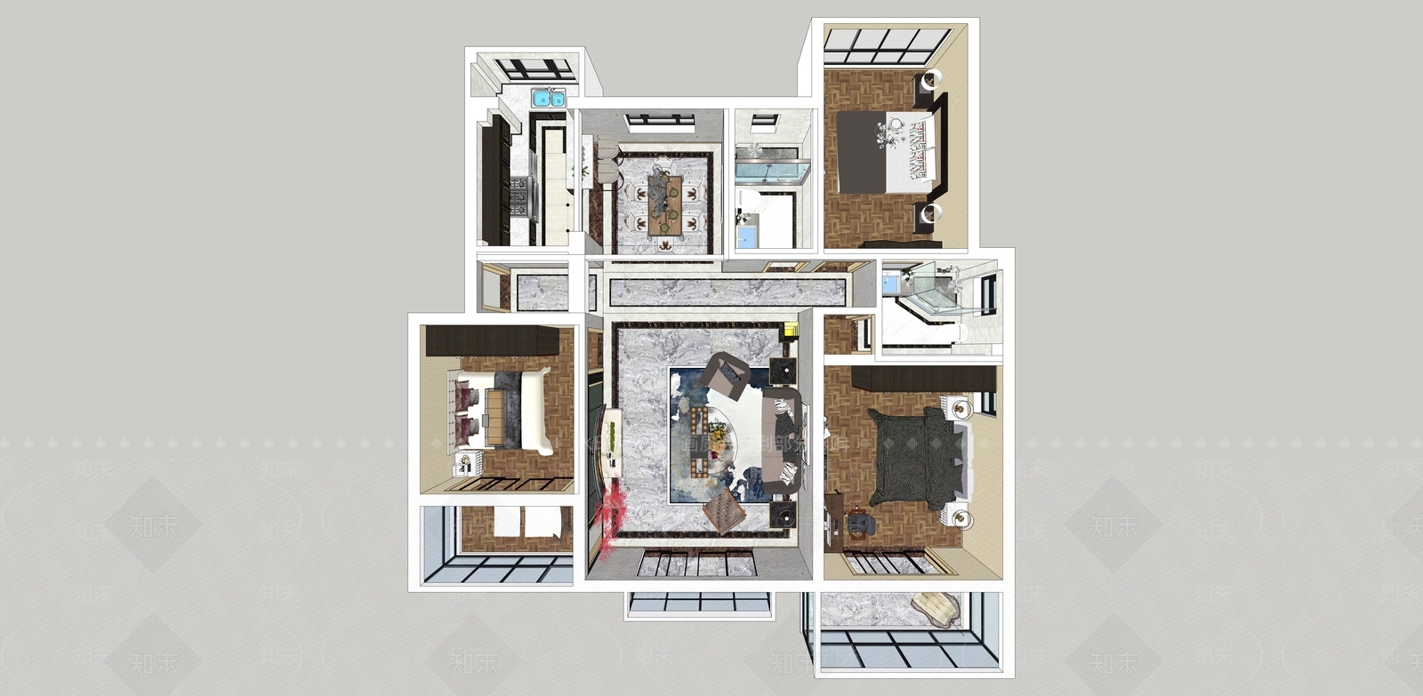 现代客餐厅SU模型下载【ID:1197093166】
