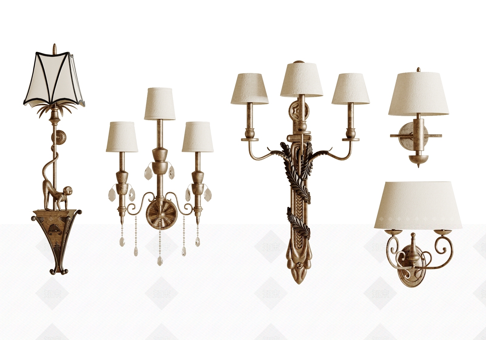 美式复古壁灯3D模型下载【ID:1197097440】