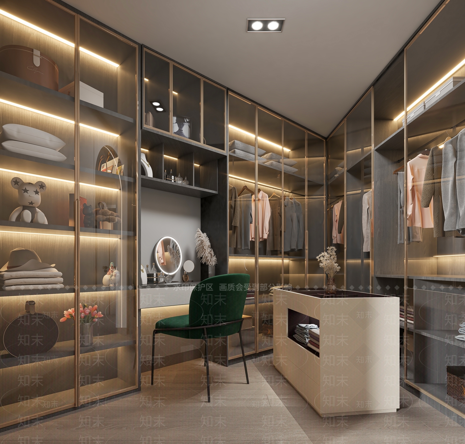 现代轻奢衣帽间3D模型下载【ID:1197107101】
