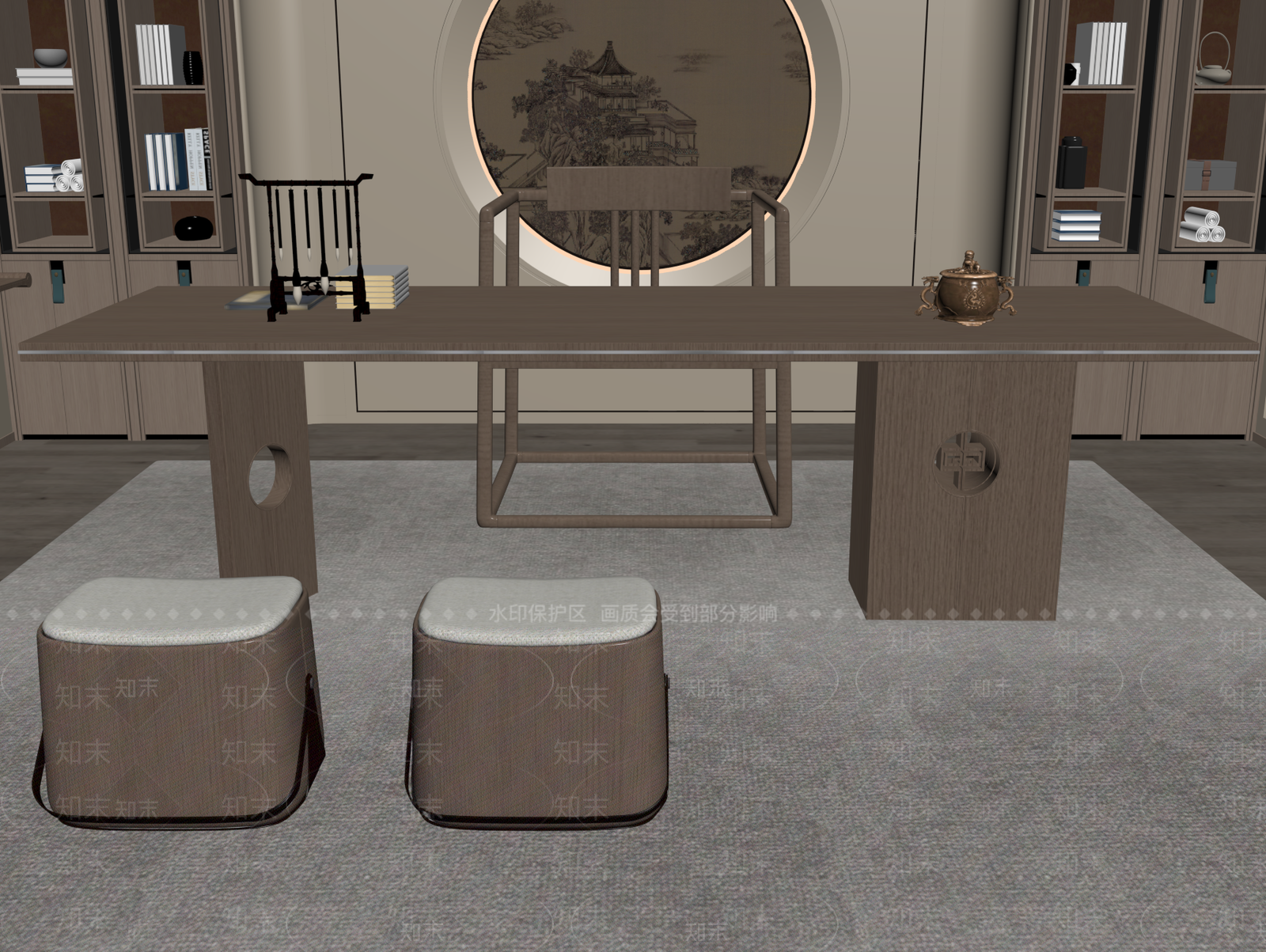 新中式中式书桌椅SU模型下载【ID:1197106160】