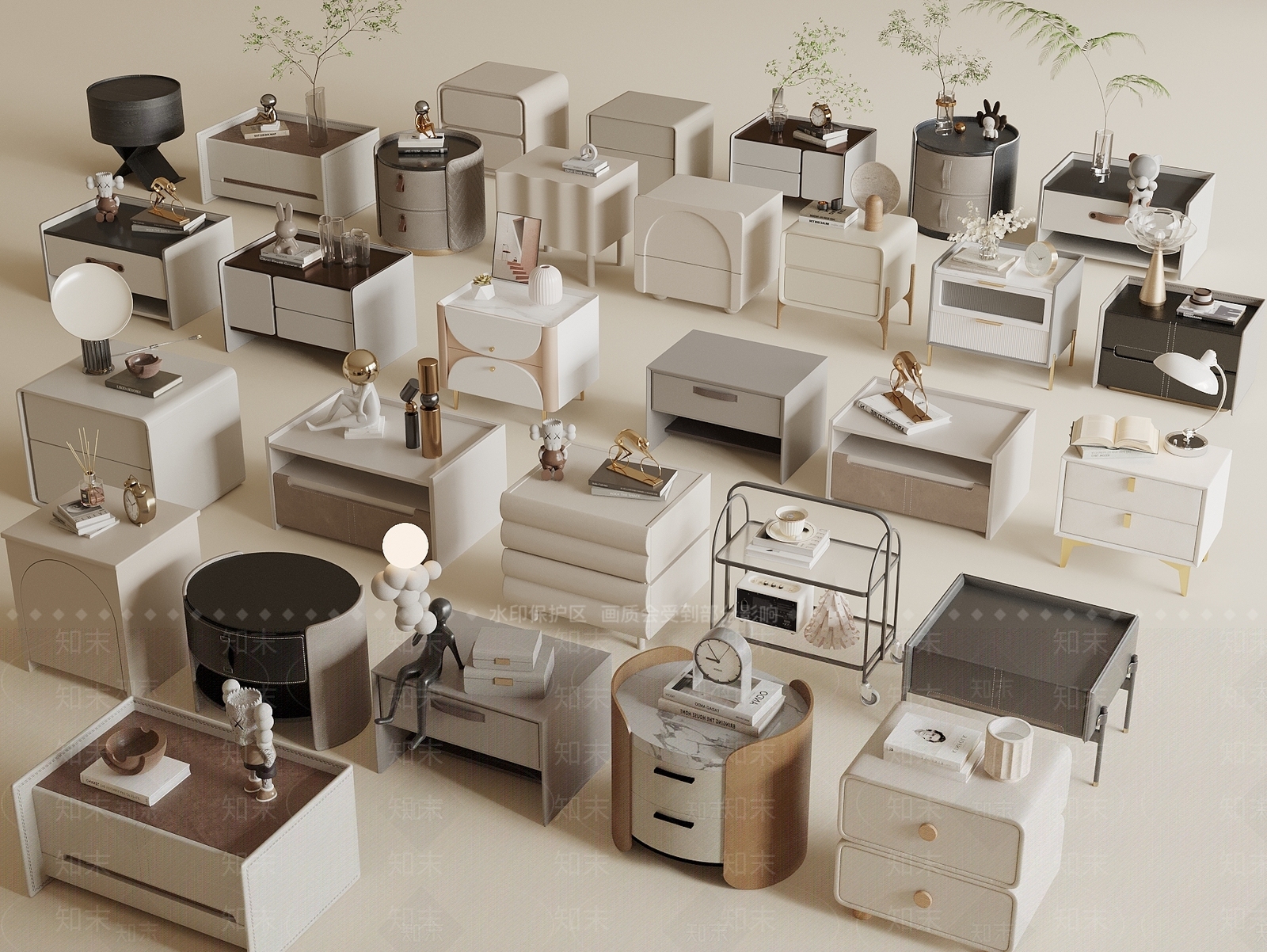 现代奶油床头柜SU模型下载【ID:1197109810】