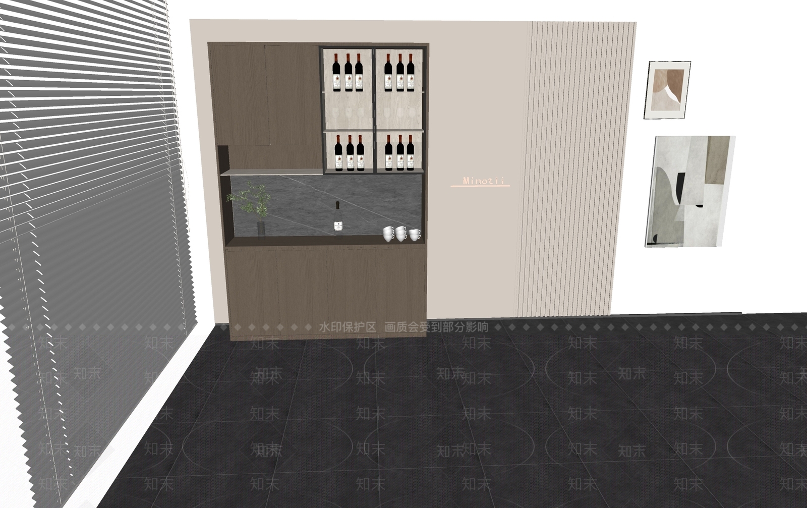 轻奢意式酒柜SU模型下载【ID:1197113233】