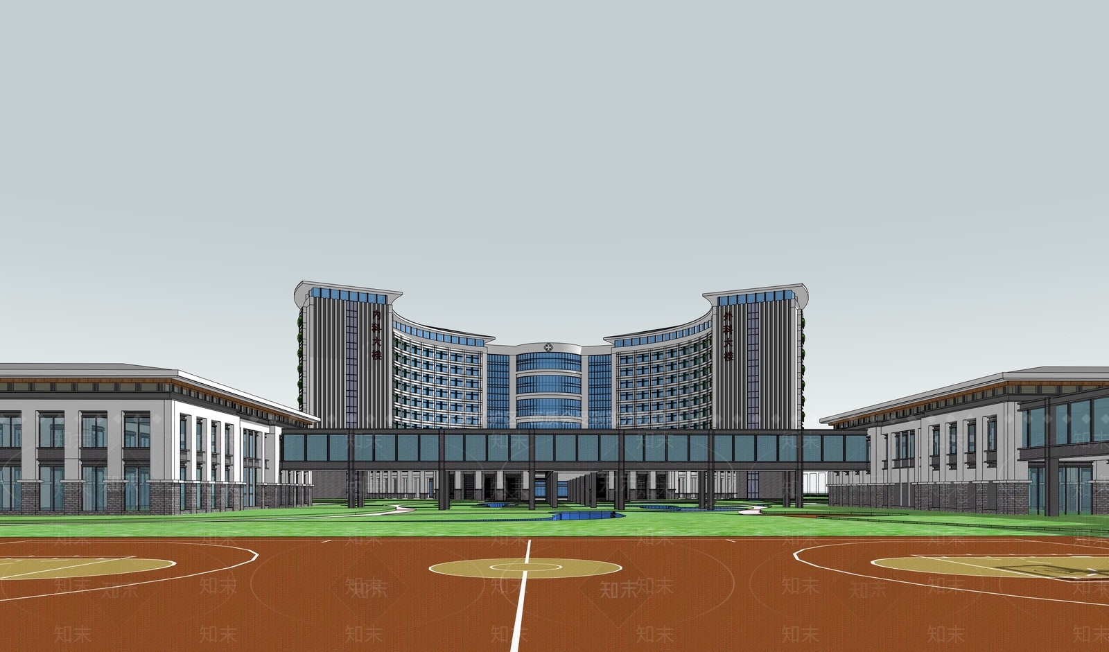 现代新中式医院建筑SU模型下载【ID:1197115088】